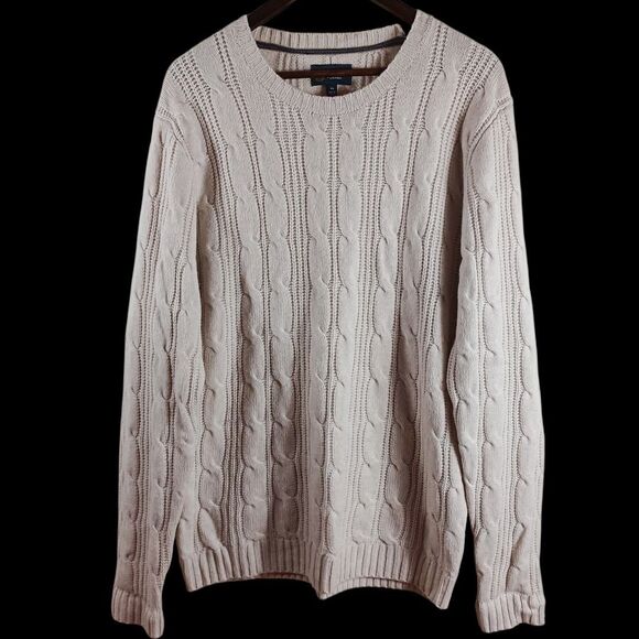 Wallin & Bros Mens XL Fisherman Cream 100% Lambswool Chunky Cable Knit Sweater - Picture 2 of 7